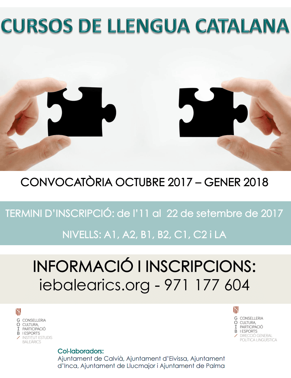 CURSOS DE LLENGUA CATALANA. CONVOCATÒRIA OCTUBRE 2017 – FEBRER 2018